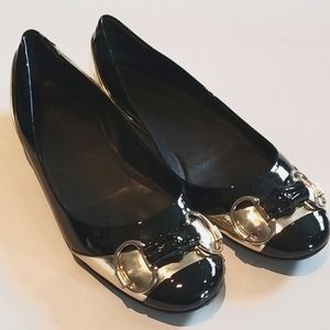 Gucci Horsebit Patent Black Gold Ballet Flats 35.5